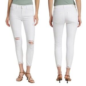 PAIGE Denim Verdugo Crop White Distressed Raw Hem Designer Jeans Size 28 | 6